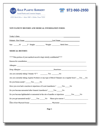 Patient Form Dallas Texas Dr Sule Facial Plastic Surgeon